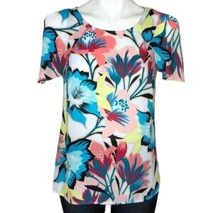 Worthington floral flutter sleeve blouse, small